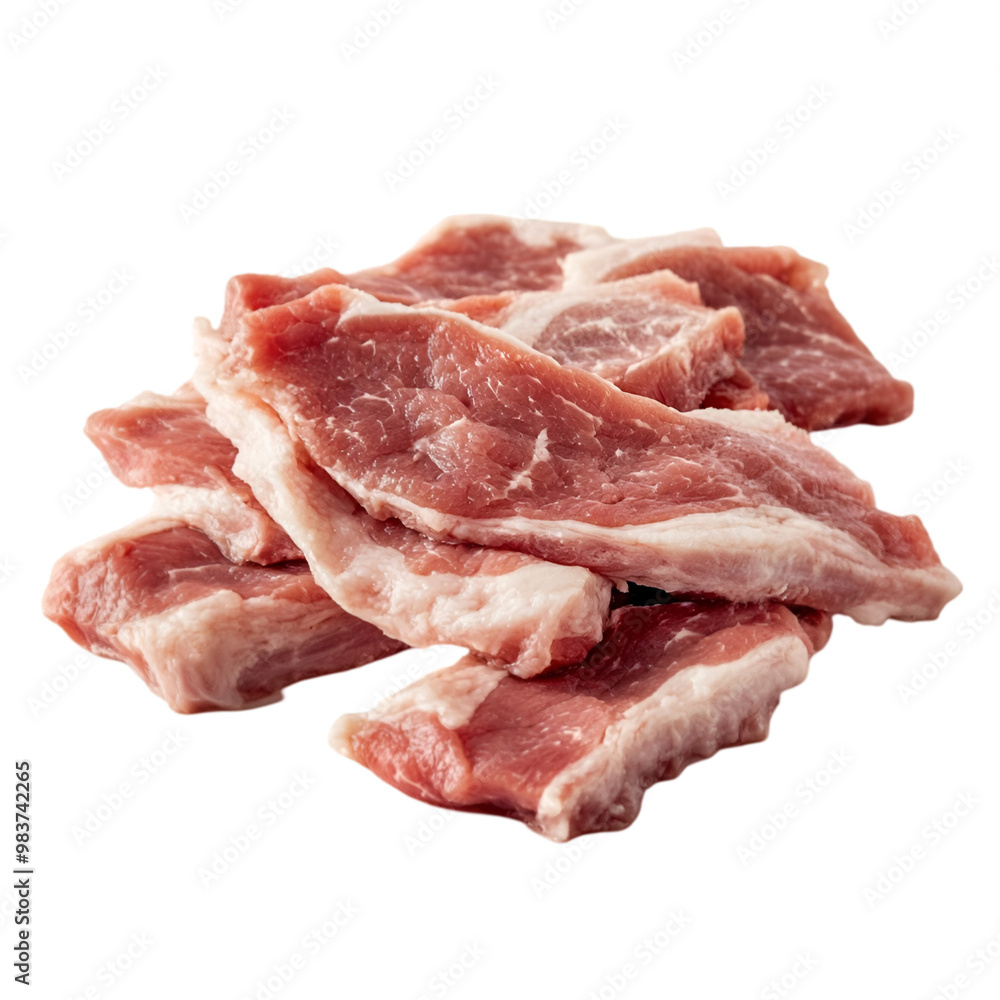 Raw diced chicken for cooking on white and transparent background. PNG cutout. Raw diced chicken for cooking on white and transparent background. PNG cutout.