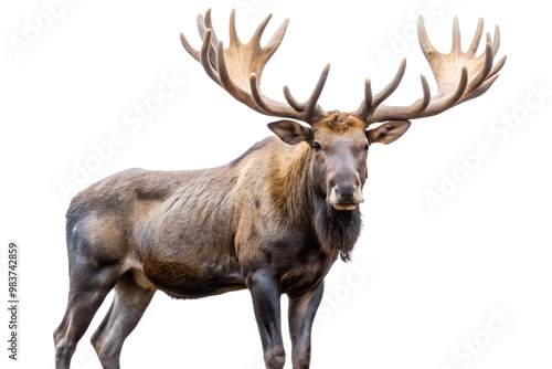 Powerful moose with large antlers isolated on transparent background