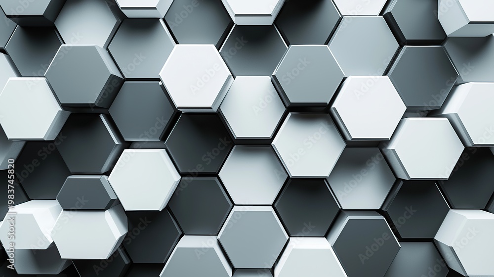 Abstract geometric pattern of white and gray hexagons. Abstract geometric pattern of white and gray hexagons.