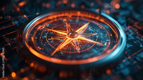 Wallpaper Mural Glowing Compass with Circuit Board Background Torontodigital.ca