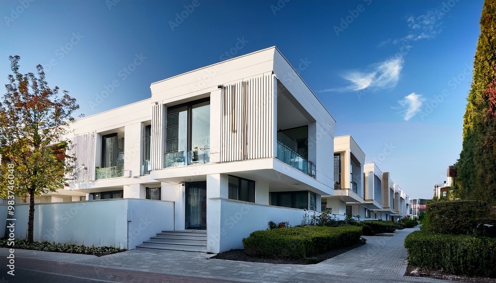 Fototapeta premium White contemporary townhouse architecture building city.