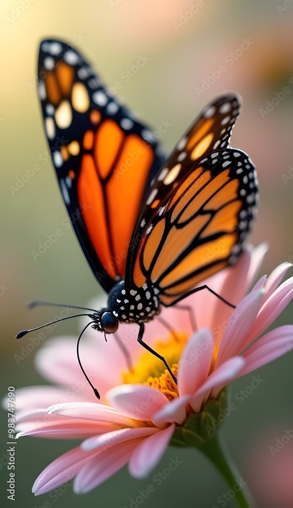 Close-Up of a Monarch Butterfly on a Flower for Phone Wallpaper. Close-Up of a Monarch Butterfly on a Flower for Phone Wallpaper.