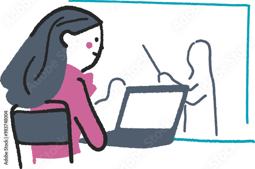 授業を受けている女性　ストックイラスト素材	
