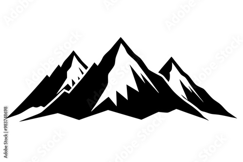 Snow-capped mountain Silhouette, Scenic Mountain Landscape, Nature Vector Icon, Outdoor Adventure Clipart