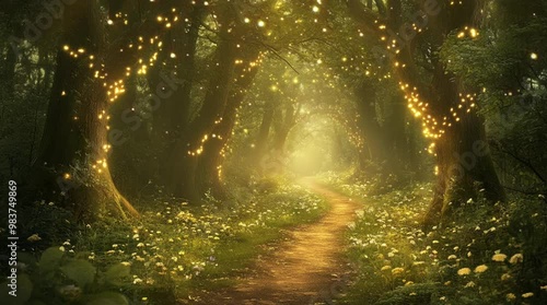 Mystical glowing forest illuminated by ethereal lights, creating an enchanting and otherworldly fantasy atmosphere
 Seamless looping 4k time-lapse virtual video animation Generated AI