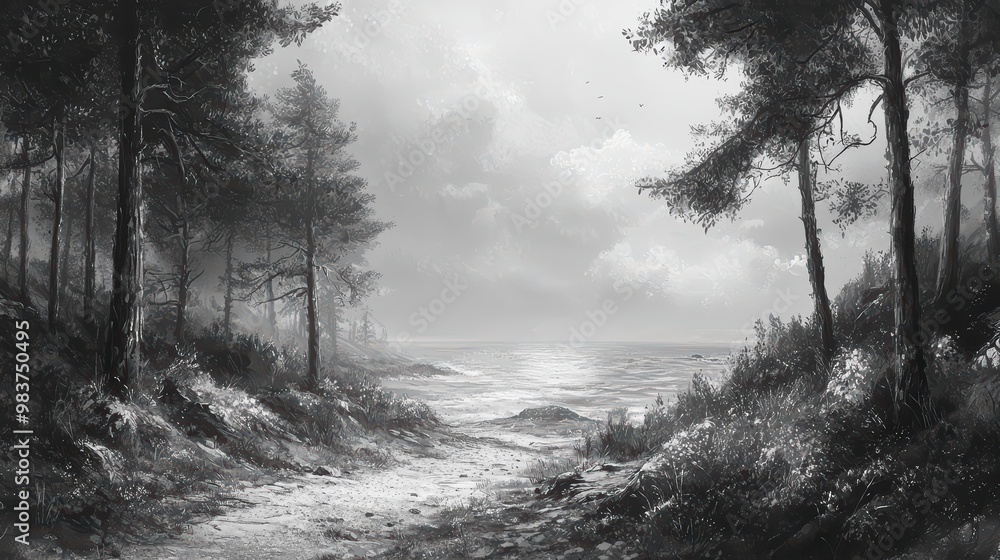 Obraz premium Gray Scale Nature Landscape Wallpaper.