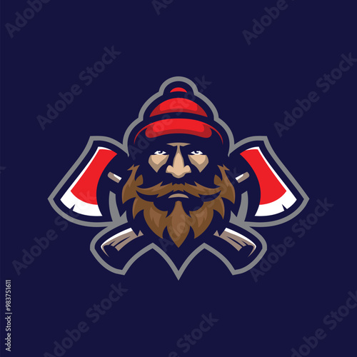 Lumberjack mascot logo design vector with modern illustration concept style for badge, emblem and t shirt printing. Lumberjack illustration with axe.