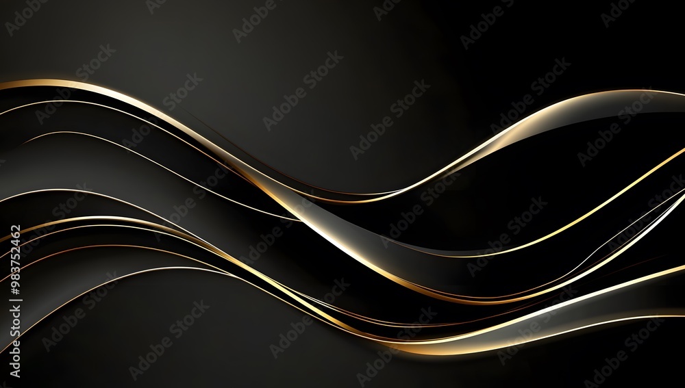 Black background with golden waves, elegant and sophisticated, Black background with golden waves, elegant and sophisticated,