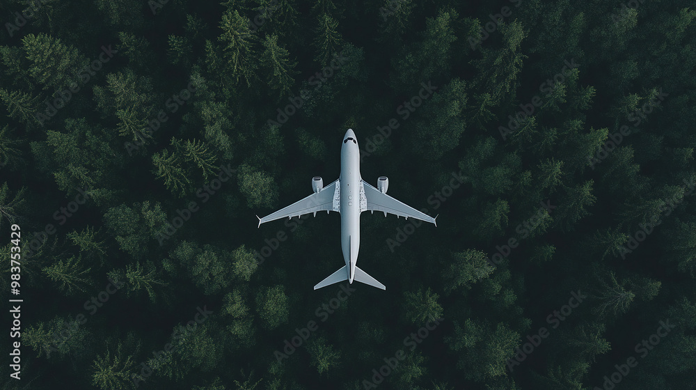 Fototapeta premium airplane down view natural light in the forest