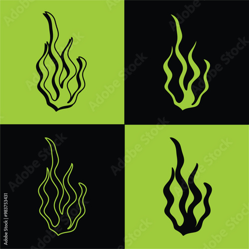 set of fire flames, vector seaweed