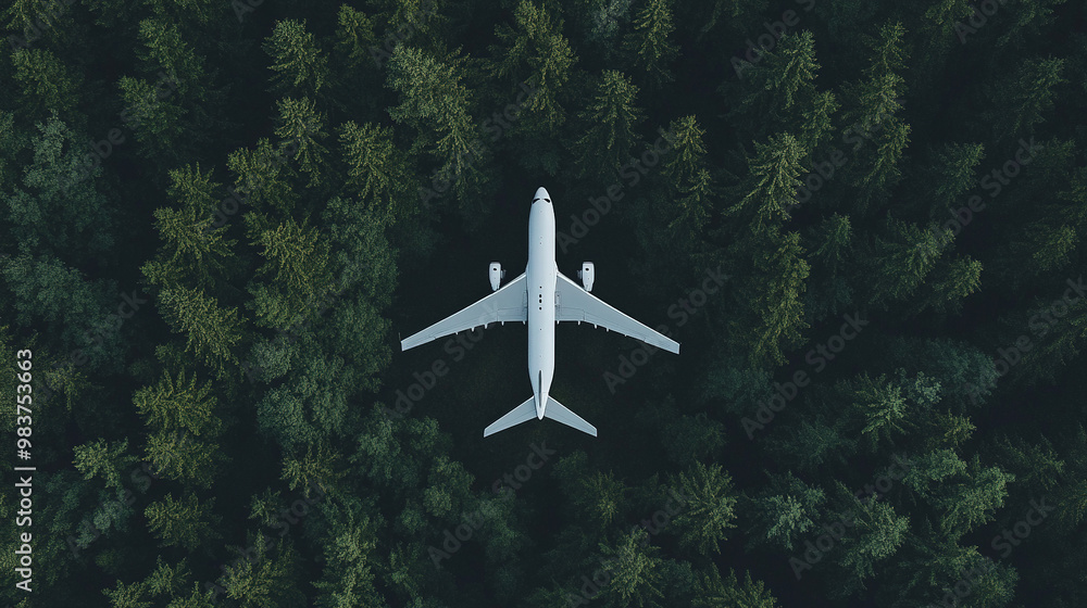 Fototapeta premium airplane down view natural light in the forest