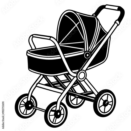 Newborn Baby Modern Stroller Line Art Vector Illustration for Baby Care Product