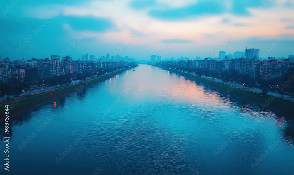 Fototapeta premium Cityscape with a river.