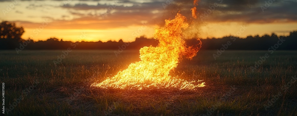 Fototapeta premium Vibrant Flames Erupting in Sunset Background