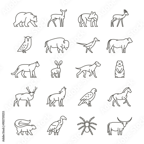 Set of America Wild West Animals Outline Icon