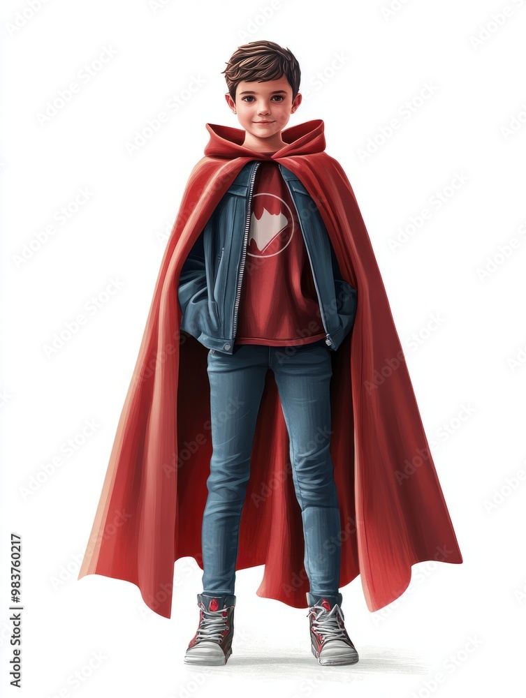 Super cloak hero for discount banner, child fashion mantle illustration Super cloak hero for discount banner, child fashion mantle illustration