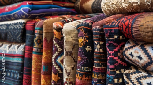 An illustrated collection of traditional Native American textiles with intricate patterns