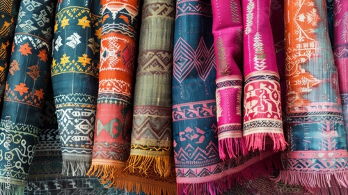 An illustrated collection of traditional Native American textiles with intricate patterns