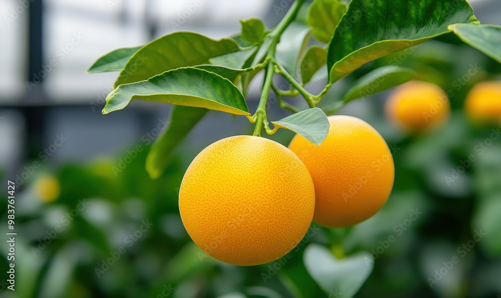 Ripe Oranges Hanging on a Branch. Ripe Oranges Hanging on a Branch.