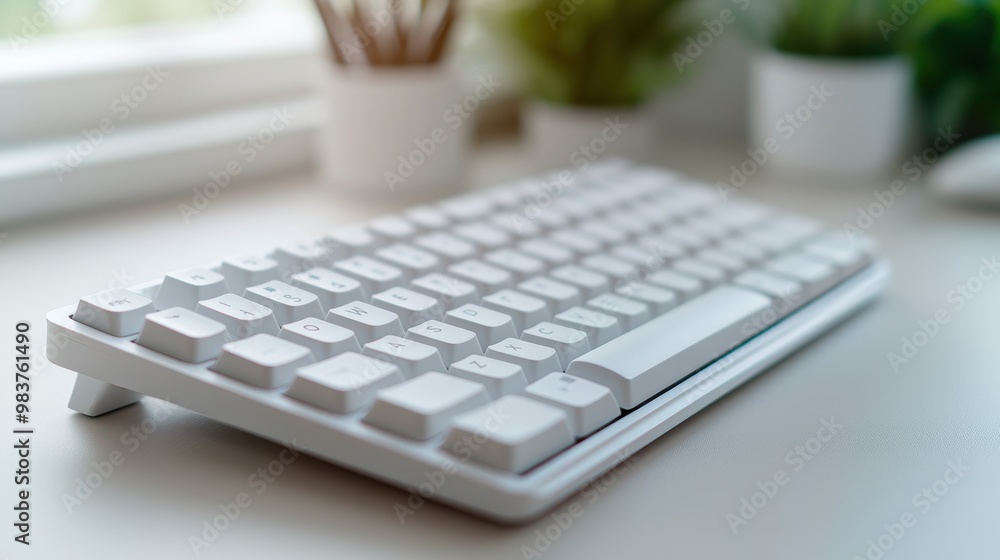 Modern White Keyboard on Minimalist Desk Setup Modern White Keyboard on Minimalist Desk Setup