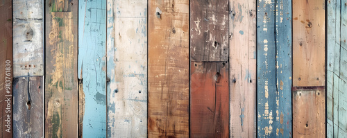 Rustic Wooden Planks with Distressed Textures and Color Variations