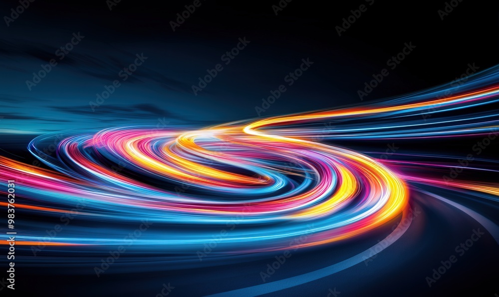 Abstract Colorful Light Trails on Black Background. Abstract Colorful Light Trails on Black Background.