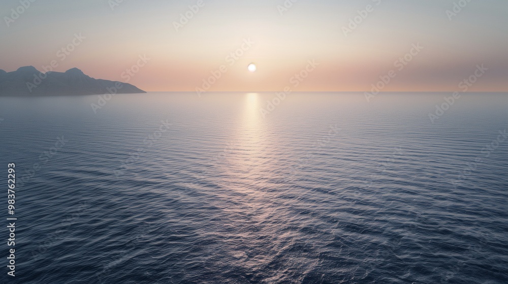 Serene Ocean at Sunrise with Mountain View - Peaceful Landscape Photograph for Travel and Nature Lovers Serene Ocean at Sunrise with Mountain View - Peaceful Landscape Photograph for Travel and Nature Lovers