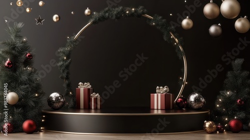 3d of luxury podium with christmas decoration, Christmas concept. Generative AI. transparent background