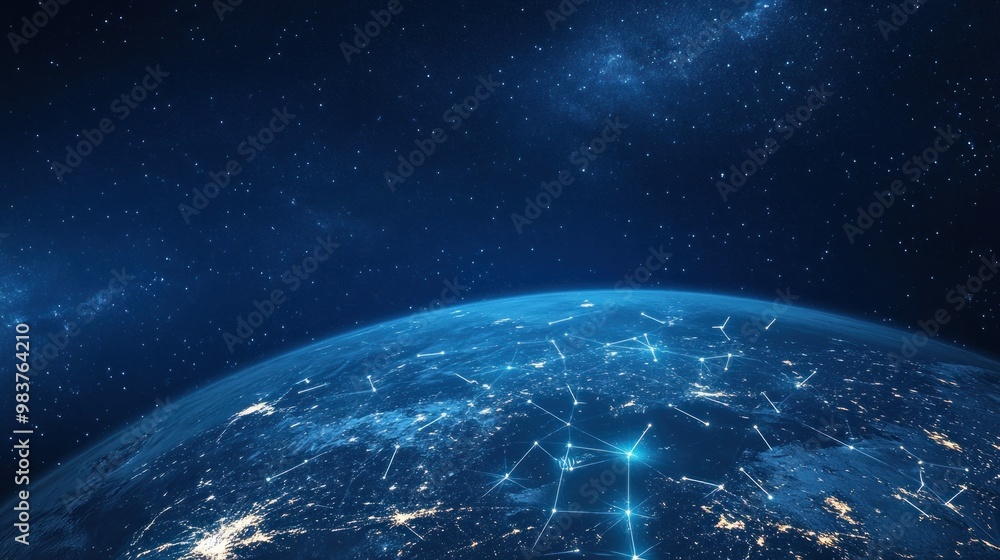 Obraz premium Earth from Space with a Network of Connections