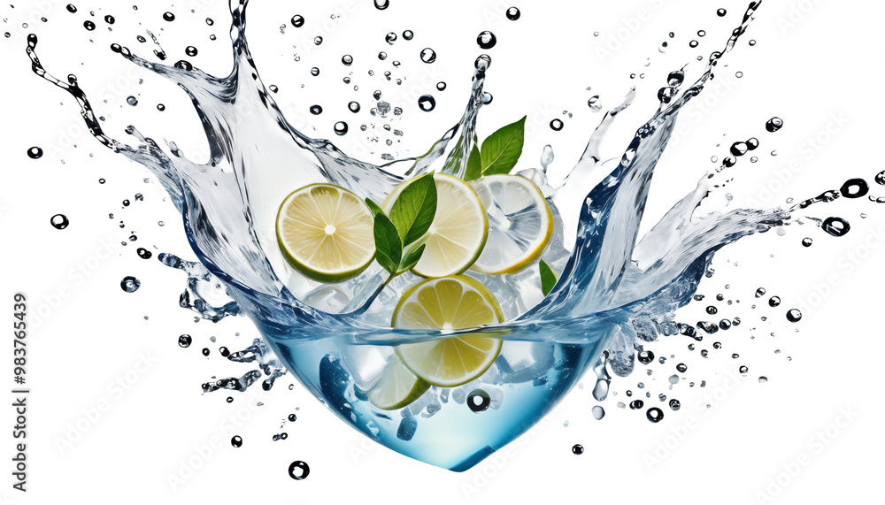 background tonic white splashing olated gin cocktail splashing gin tonic drink glasses isolated white background lemon soda water dripped alcohol ice bar cold splash party citrous orange rosemary