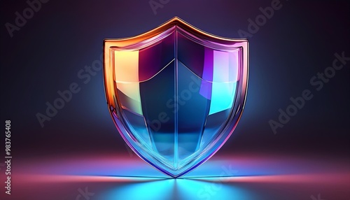 A vibrant, glossy shield icon radiating color, symbolizing protection and security in a modern design.