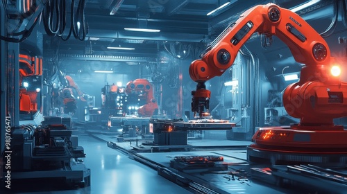 Futuristic Industrial Robotic Factory Automation Technology photo