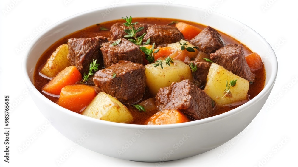 rich bowl of beef stew with chunks of tender rich bowl of beef stew with chunks of tender