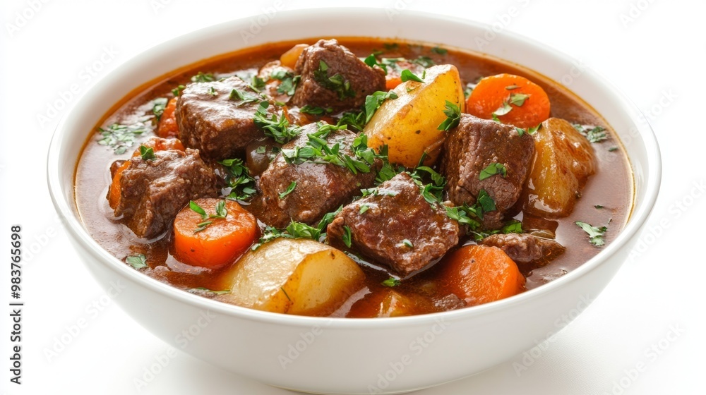 rich bowl of beef stew with chunks of tender rich bowl of beef stew with chunks of tender