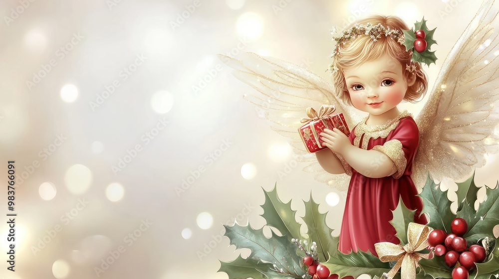 Fototapeta premium Abstract cute little christmas angel with copy space transparent background