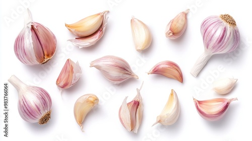 fresh aromatic garlic cloves on white background