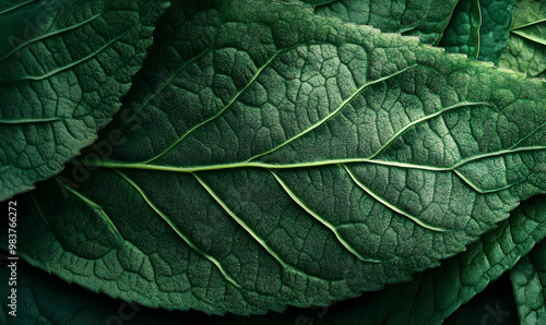 Close-Up of a Vivid Green Leaf with Detailed Vein Structure