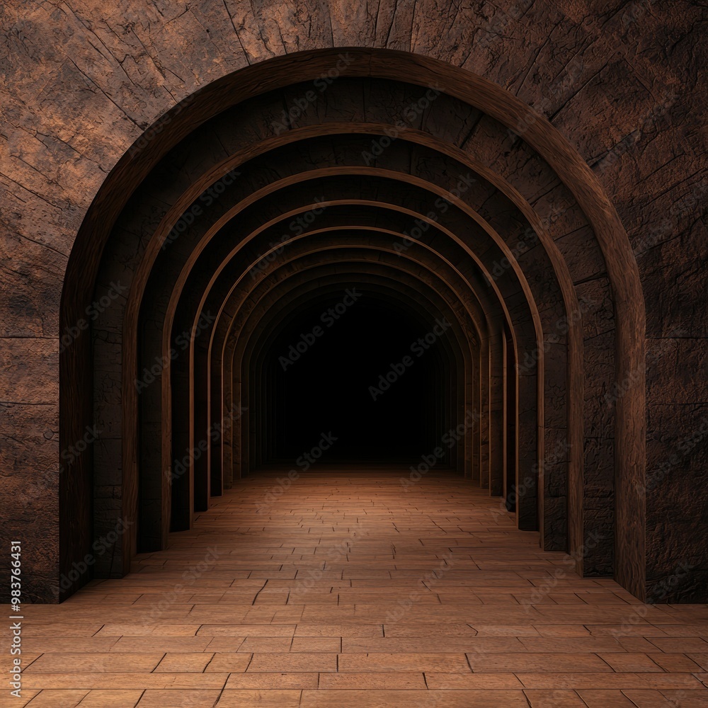 Fototapeta premium Dark Arched Passageway with Wooden Supports