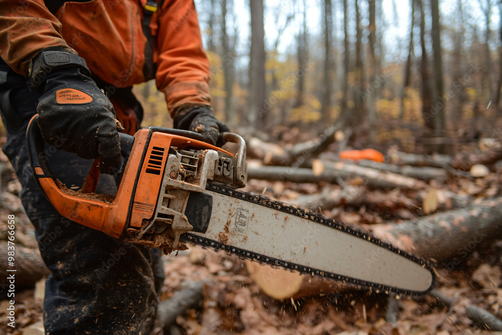Chainsaw Cutting Wood. Chainsaw Cutting Wood.