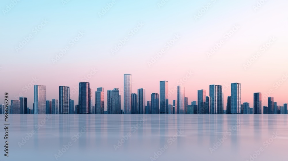 Fototapeta premium Modern City Skyline at Dawn with Soft Pastel Hues