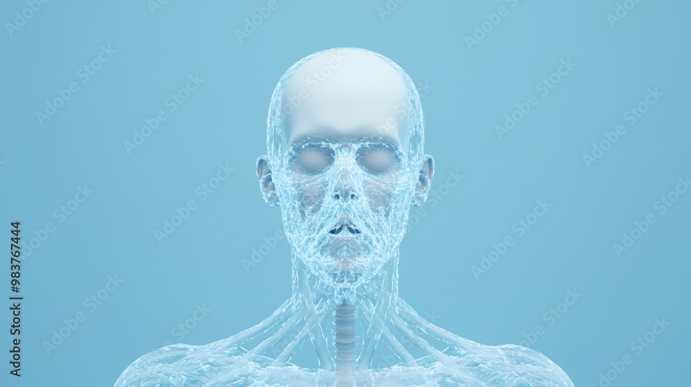 Futuristic Transparent Human Model on Blue Background Futuristic Transparent Human Model on Blue Background