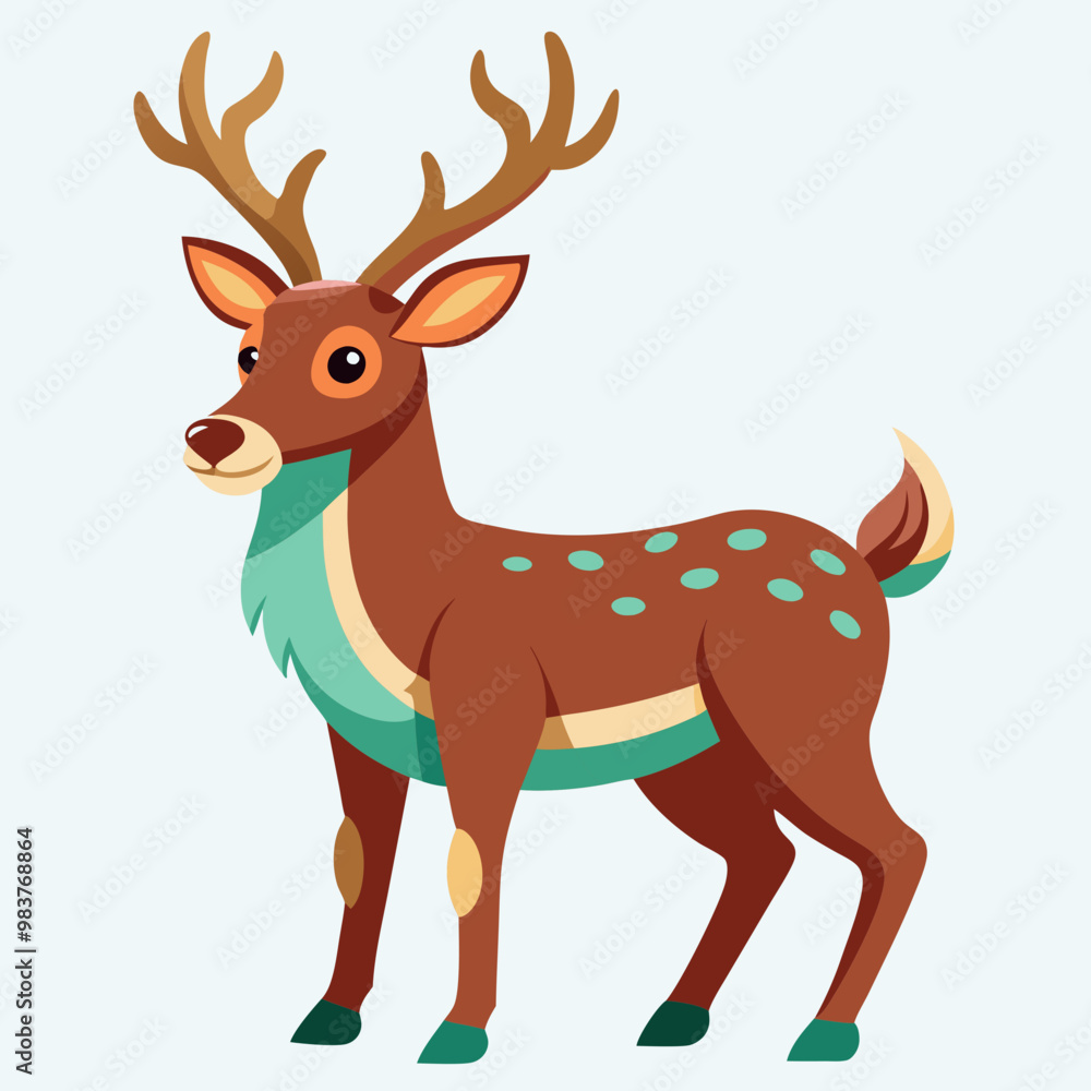 Cartoon reindeer with red nose and green scarf Cartoon reindeer with red nose and green scarf