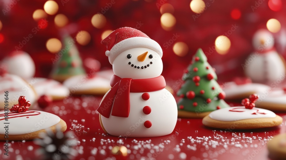 Christmas cookies, snowman, christmas tree, on festive background. Homemade food design decoration template Christmas cookies, snowman, christmas tree, on festive background. Homemade food design decoration template