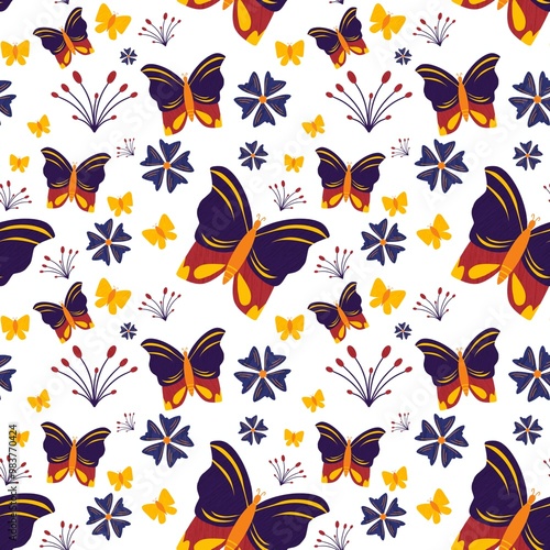 seamless floral pattern with butterflies