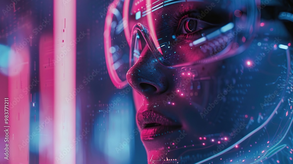 Futuristic Portrait of a Woman with Neon Elements Futuristic Portrait of a Woman with Neon Elements