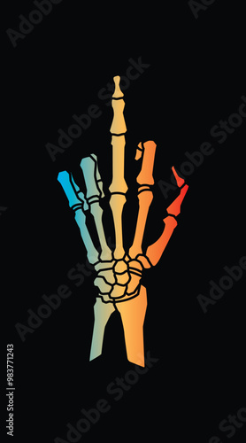 Skeleton of a hand with the middle finger raised. Original vector illustration in vintage style. T-shirt design.