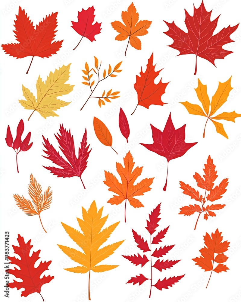 Collection of autumn leaves in various shades of red, orange and yellow, isolated on white background. Collection of autumn leaves in various shades of red, orange and yellow, isolated on white background.