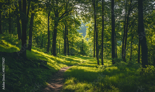 green woods panorama, natural landscape