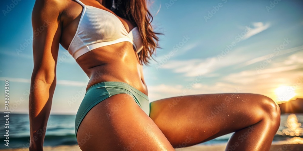 Fototapeta premium Close-Up of Women's Thighs in Natural Light Highlighting Skin Texture and Smooth Contours