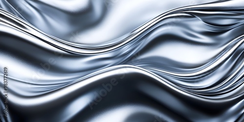 Background featuring silver, wavy liquid metal, dynamic visual with fluid lines.